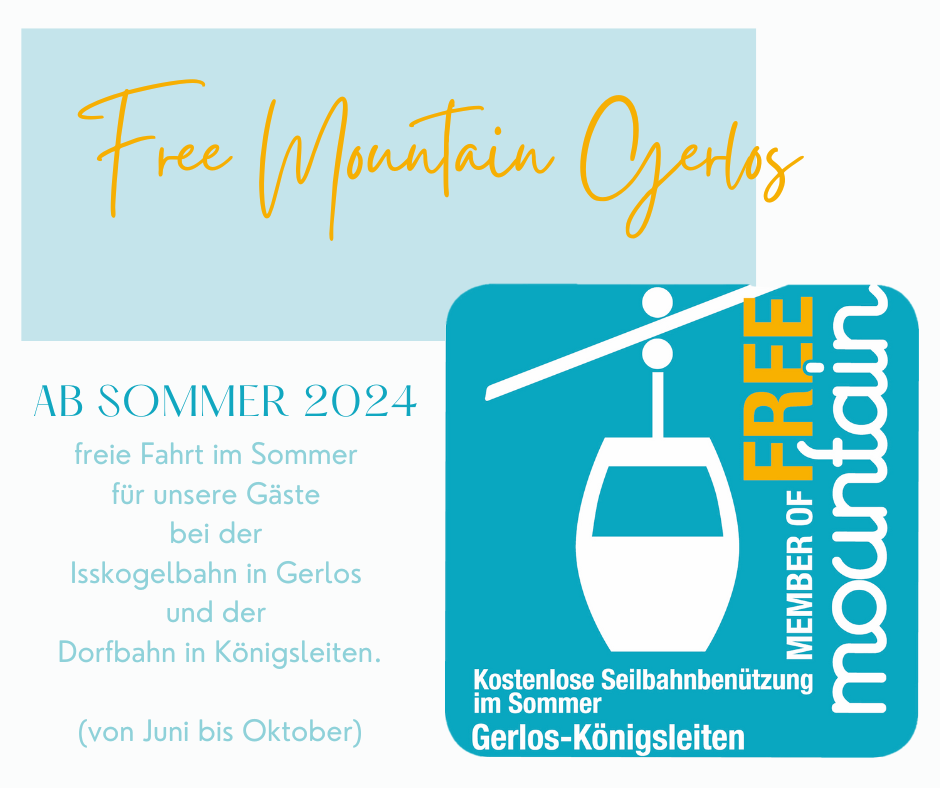 Free Mountain Gerlos - Ab Sommer 2024 freie Fahrt im Sommer für unsere Gäste bei der Isskogelbahn in Gerlos und Dorfbahnin Königsleiten